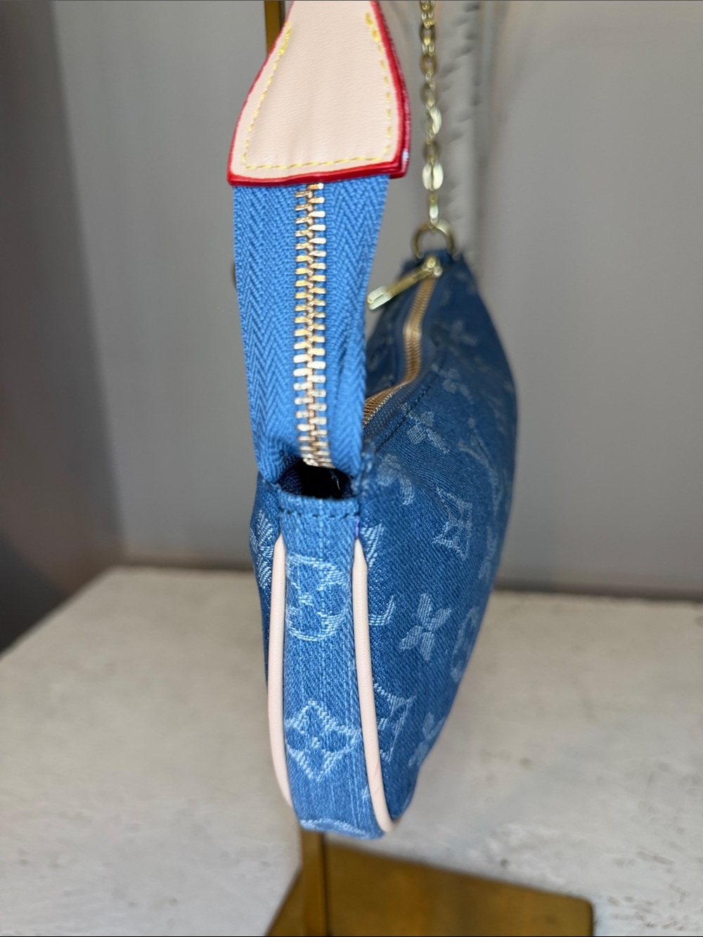 Denim LV NWOT small shoulder bag with gold  chainSize  9 x 5” approximately - Picture 6 of 9